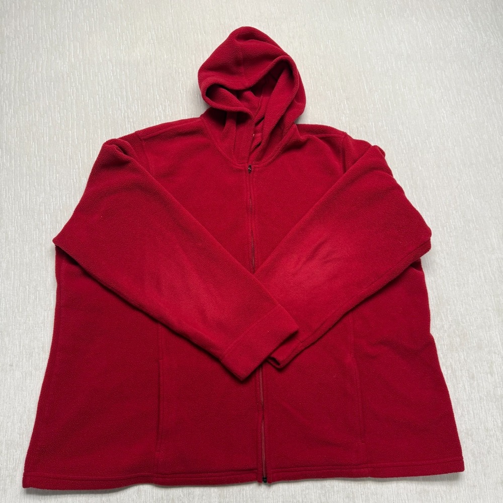 LL Bean Polartec Fleece Jacket Womens 3X Red Stretch Full Zip Hoodie Outdoor